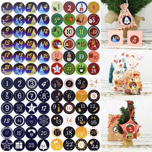 1Pcs 4.5cm Merry Christmas Advent Calendar Number Paper Stickers DIY Scrapbooking Round Christmas Gift Sticker Labels Xmas Decor