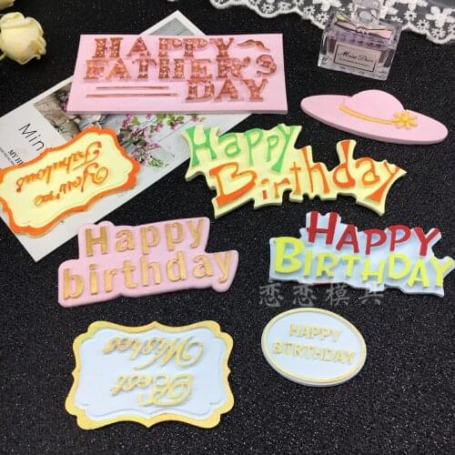 Happy birthday English blessing words turn sugar silicone mold birthday cake plug-in tool baking chocolate drop glue liquid tool