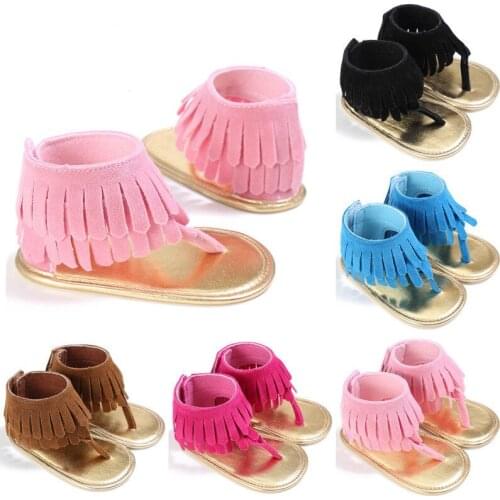 Baby Girls Kids Sandals Tassel Anti-Slip Summer Crib Shoes Soft Sole Prewalkers for 0-18M