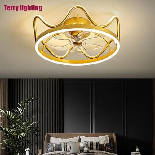 Nordic invisible ceiling fan lamp bedroom decorative LED for bedroom decorative ceiling fan with LED lamp remote control