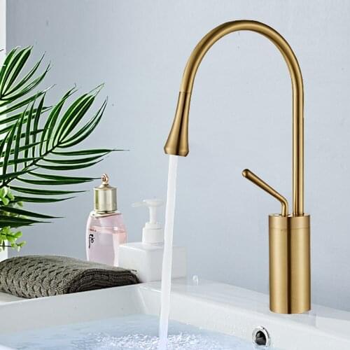 Brushed Brass Basin Faucet 360 Degree Rotation Hot Cold Mixer Tap Single Hole Easy Installation Faucet Bathroom Kitchen Supplies