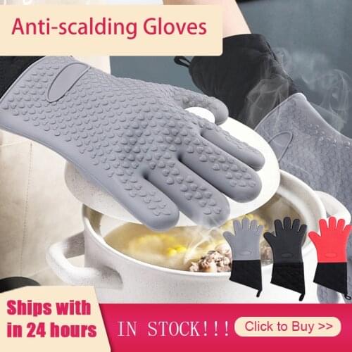 Lengthen Oven Mitts Silicone Baking Gloves Anti-Scalding Heat Resistant Non-Slip Insulation Kitchen Microwave Cooking Gloves