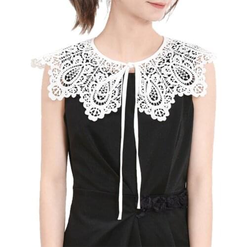 Vintage Palace Style Womens Doll False Fake Collar Hollow Out Crochet Lace Half Shirt Necklace Shawl with Imitation Pearl Bowtie