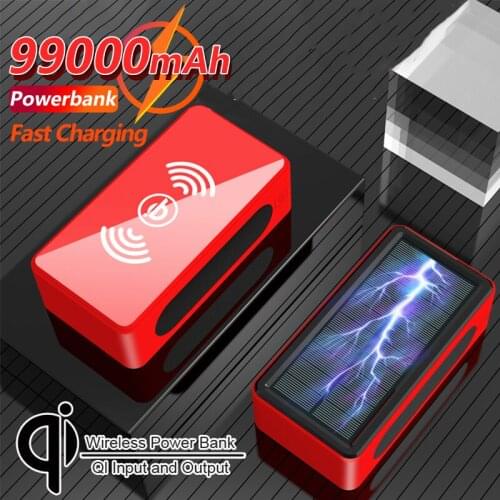 99000mAh Qi Solar Wireless Portable Charging Power Bank with Digital Display LED Light Outdoor Fast Charging for Xiaomi Iphone