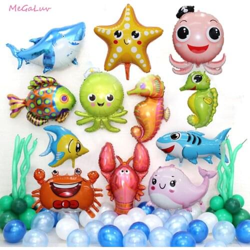 5PCS Cartoon Ocean Animal Sea World Theme Aluminum Foil Ballons Kid Toys Birthday Party Decorations Baby Shower Cute Balloons