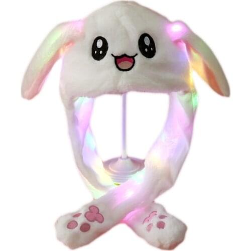 Adult Kids Light Up Plush Animal Hat with Moving Ears Cartoon Rabbit Bunny Panda LED Glowing Earflap Stuffed Toys