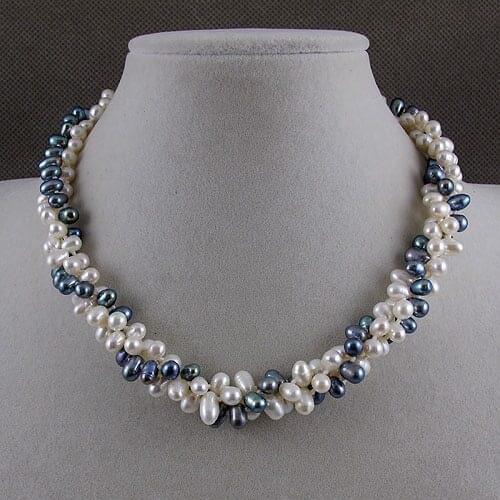 New Free Shipping Triple Rows Pearl Necklace White Gray Color Freshwater Pearl Jewelry Rice Beads 18inches