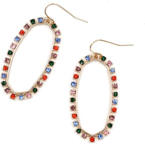 2020 Hot Selling Hollow Out Crystal Stone Inlay Big Oval Dangle Earrings Hot Brand Statement Women Fashion Earrigns