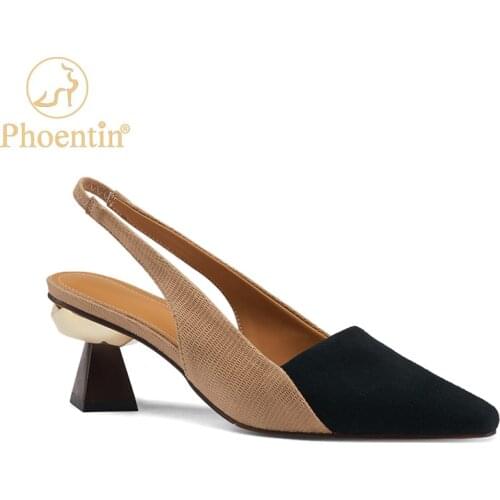 Phoentin Summer Womens Shoes 2021 Ladies Medium Heels Color Matching Metal Decoration Slip On Pumps Woman Slingbacks FT1422