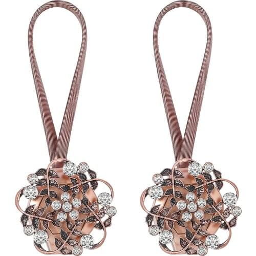 1 Pair Sparkling Crystal Flower Curtain Tieback,Magnetic Stretchy Curtain Buckle Clips Curtain Bind with Stainless Spring Wire