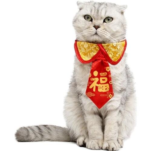 1PC Cute Adjustable Chinese Brocade FU Dog Cat Pet Happy New Year Decor Tie Christmas Red Necktie Wear Bow Tie Pet Supply