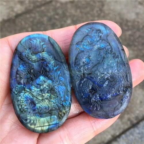 1pcs Natural Stone Labradorite Crystal Handmade Carved Dragon Polished Animal Powerful Statue For Home Decoration Gift