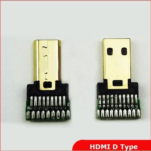 10pcs/lot Gold Plated Micro HDMI Male Plug D Type Splint Weld Wire with PCB board
