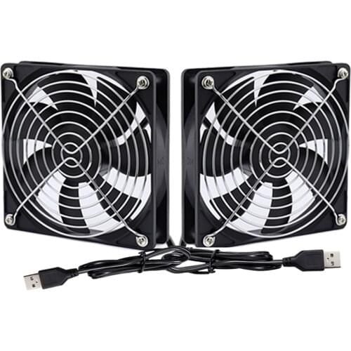 2 Set Gdstime TV Box Wireless Router Cooling Fan DC 5V USB Power 120mm 120x120x25mm 12CM with Screws and Filter