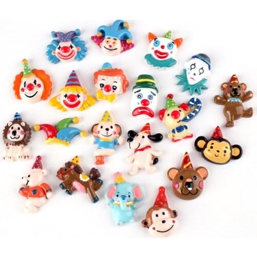 20Pcs Cartoon Circus Clown Resin Accessories DIY Craft Supplies Kids Toys Headwear Ornaments Phone Shell Patch Arts Materials