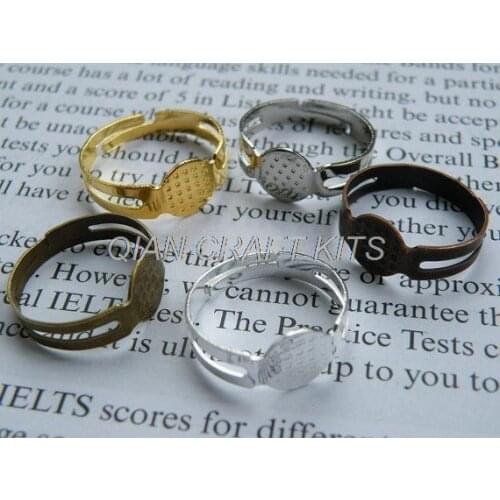 200pcs Mix Colors Adjustable Ring Base Ring Blanks Bronze,Copper,Silver,Golden,White Gold colors 8mm pad