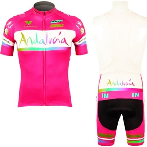 2021 Pink andalucia cycling jersey bike pants suit men summer quick dry pro BICYCLING shirts Maillot Culotte wear