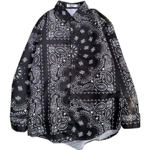 2021 Thin Men Shirt Bandana Printed Fashion Brand Japan Style Vintage Slim Long Sleeve Casual Floral Shirts Spring Autumn Summer