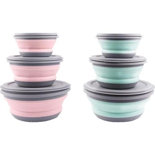 3pcs Folding Bowl Outdoor Camping Tableware Sets Lunch Box Portable Salad Bowl With Lid For Nature Hike Cooking Supplies