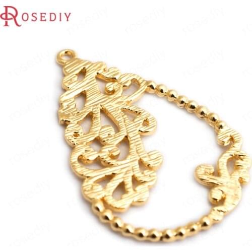 34881)6PCS 30x19MM 24K Gold Color Brass with Curled Pattern Drop Shape Charms High Quality Diy Accessories Jewelry Findings