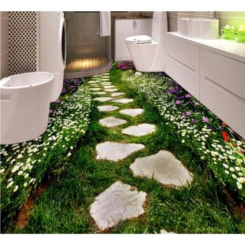 3d wallpaper waterproof Flower bathroom bedroom 3D floor pvc self-adhesive wallpaper floor 3d wallpaper