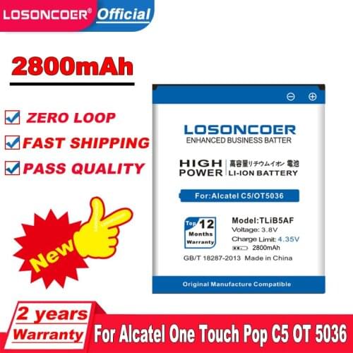 LOSONCOER 2800mAh TLiB5AF for Alcatel one touch Pop C5 OT5036 OT5036D OT-5036 OT-5036D TCL S800 S710 997D OT-997 OT997 5037