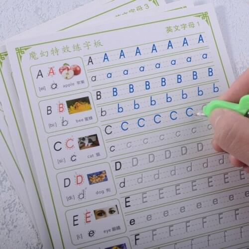 English Maths Chinese Radical Base Pinyin Auto Dry Repeat Practice 3D Copybook Calligraphy Groove Cardboard Book Cards Pen Set