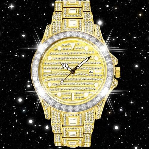 Luxury Gold Watch Men 2021 Fashion Quartz Mens Watches Full Diamond Iced Out Wristwatch Man Hip Hop Waterproof Relogio Masculino