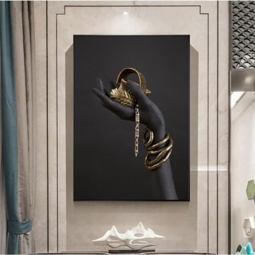 Black Womans Hand with Gold Jewelry Wall Art Canvas Paintings on The Wall Posters and Prints Pop Art Prints Wall Decoration