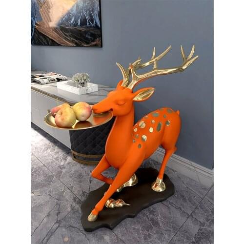 Home Decor Mascot Deer Statues Nordic Interior Figurines Creative Living Room Landing Storage Ornaments Tray Decorative Crafts