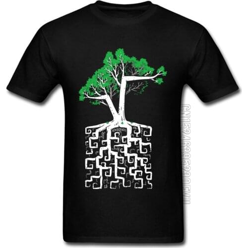Binary Square Root Tree of Life Science T-shirts for Men Engineer Code OM Printed Tshirt All Cotton Fall Unique Tops T Shirt New