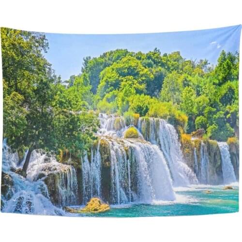 Tapestry Green Amazing Waterfall Forest Landscape Beautiful Cascade Tapestries Wall Hanging for Living Room Bedroom Dorm