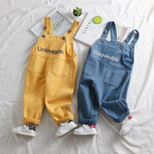 Kids Overalls 2020 New Arrival Toddler Baby Casual Cotton Rompers Pants Letter Print Pocket Loose Jumpsuit For Boys Girls 1-4 Y