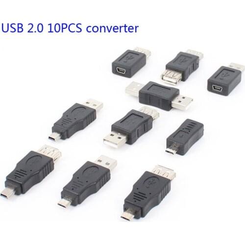 USB 2.0 converter head set 10PCS Male Female Adapter Connector For Computer Phone Head Charger Set Straight Android Phones