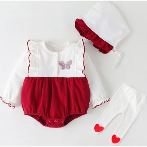 Baby Girl Clothes Set Newborn Long Sleeve Bodysuit Hat Infant Birthday Rompers Toddler One Pieces Tiny Cotton Jumpsuits