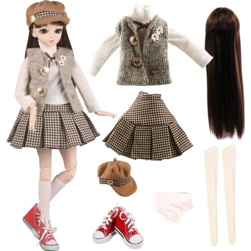 UCanaan Clothes Set For 1/3 BJD Doll Full Outfits Winter Coat Skirt Hat Stocking Shoes Wigs Accessories For 60CM Dolls