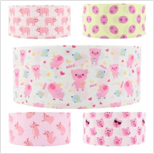Q&N ribbon pig printed cartoon grosgrain ribbon/FOE 16mm 22mm 25mm 38mm 50mm 75mm 50yards DIY bows gift wrap decorative ribbons