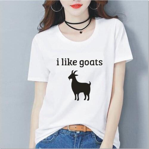 I like goats pattern print T-shirt summer womens black white pink short-sleeved tee casual 0-neck Harajuku cotton T-shirts tops