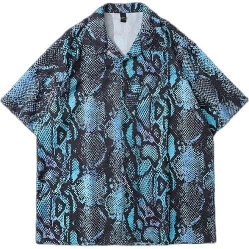 2021 Summer Snake Pattern Printed Hawaiian Punk Style Men Shirt Short Sleeve Stylish Casual Loose Shirts Camisa Social Masculina