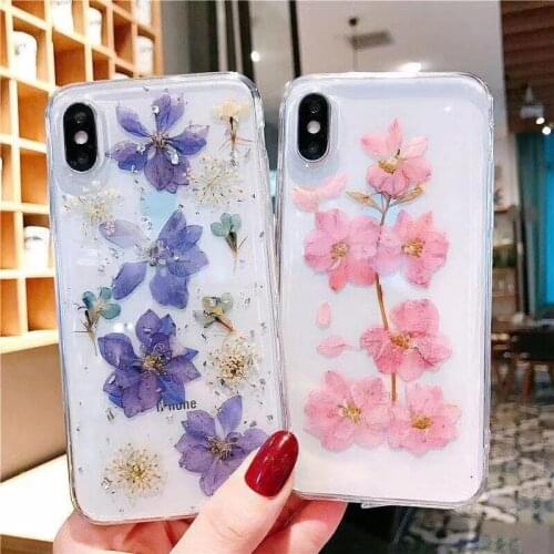 For iPhone 11 xr 8 Soft Case Real Dry Flower Phone Case for iPhone X XS XR XS Max 6 6s 7 8 plus 11 Pro Max SE2020 Handmade cover