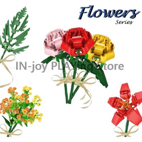 New Flowers Building Blocks Rose Sunflower Kapok Minimalism Decorations Creative Toys For Children Birthday Gifts For Kids DIY