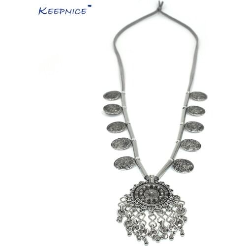 Heavy metal Statement Gypsy Ethnic Vintage Antique Silver beads tassel pendants long Maxi Necklace Chains Necklace