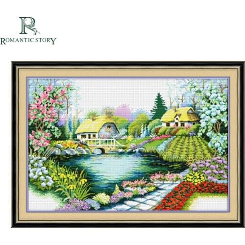 Romantic Story Village Beautiful Homes Pattern Embroidery Cross Stitch Cotton Needlework Art DIY Counted Cross-Stitching Sets
