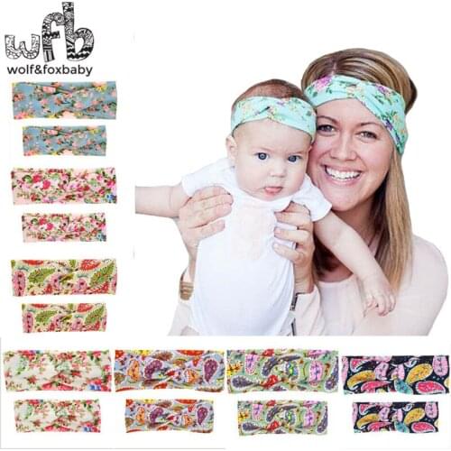Retail headband Floral print mother and child set rabbit ears fashion hair accessories baby infant Kids children