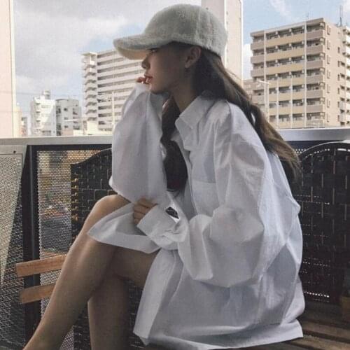 Shirts Women Long Sleeve White Korean Style Retro High Quality Loose Shirt Leisure Trendy All-match Womens Clothing Solid Blouse