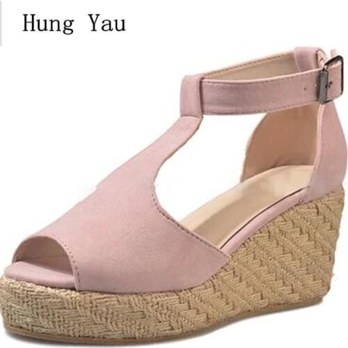 Women Sandals Flip Flops 2019 Summer Fashion Wedges Shoes Woman Slides Peep Toe Beautiful Lady Casual Buckle Strap Plus Size