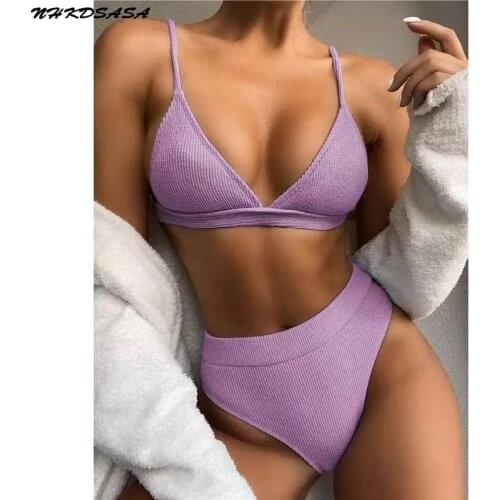 Sexy Female Swimsuit High Waist Bikini Women Swimwear 2021 Plus Size S - XLTwo-pieces Bikini Set Ribbed Bather Bathing Suit Swim