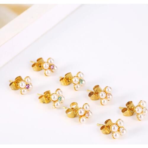 OUFEI Stainless Steel Pearl Earrings Fashion Jewelry Stud Earrings for Women Druzy Earrings With Stones Four-leaf Clover Korean