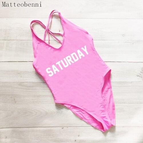 Saturday Letter Print One Piece Swimsuit Sexy Swimwear Women Beachwear Bathing Suit Bandage Backless Monokini Bodysuit swim suit