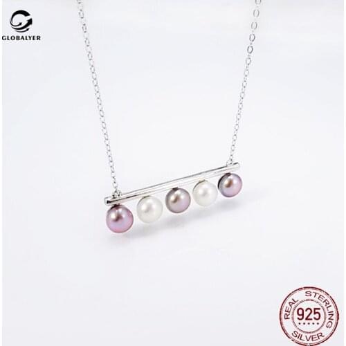 Mixed color Fresh water Pearl Necklace S925 silver Clavicle chain Design feeling chain Female accessories Free shipping 758